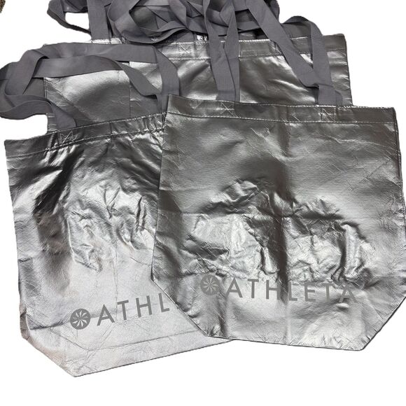 Athleta Lot of 4 Large Size 17x17 Reusable Shopping Bags Metallic Silver NEW - Picture 1 of 4